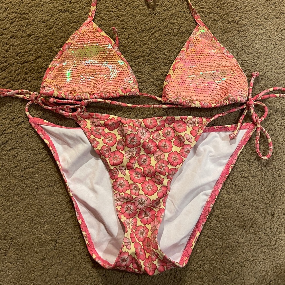 Pink Sequin and Flower VS Bikini